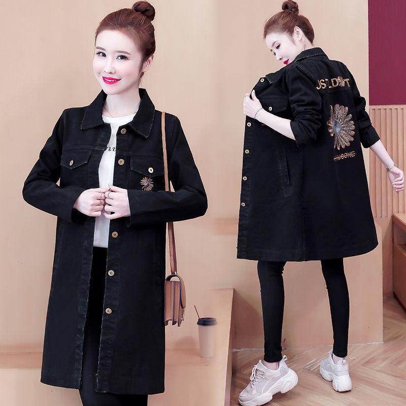 Джинсовая куртка из флиса утолщенная женская осенне-зимняя корейская версия облегающая средняя и длинная джинсовая одежда новая одежда с хлопковой подкладкой