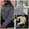 Fall/Winter Chic Street Coat for Casual Women with Pocket Front Zipper Vintage Lapel Bomber Jacket with Long Sleeves