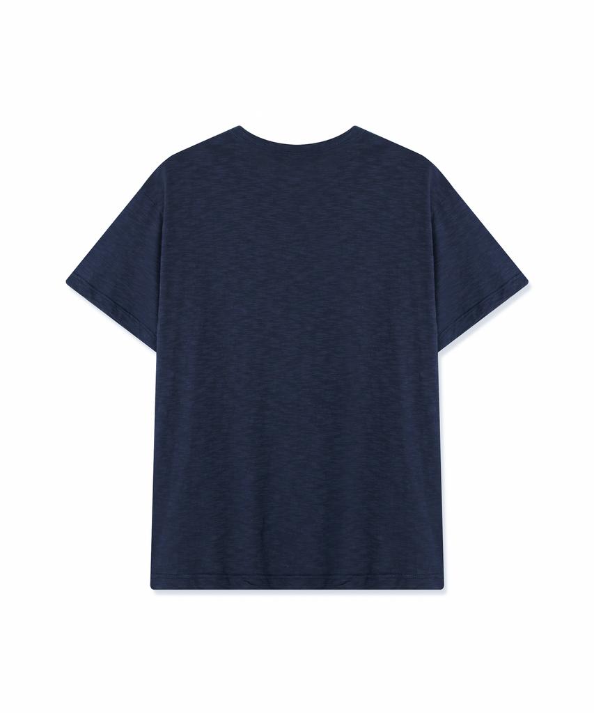 PSSHOPPER Semi-Crop Slub Vintage Short Sleeve T-Shirt [Navy]