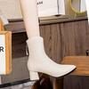 Тонкие сапоги на высоком каблуке 2024 года, новые осенне-зимние белые одинарные сапоги на толстом каблуке с застежкой-молнией сзади, средние остроносые французские короткие сапоги