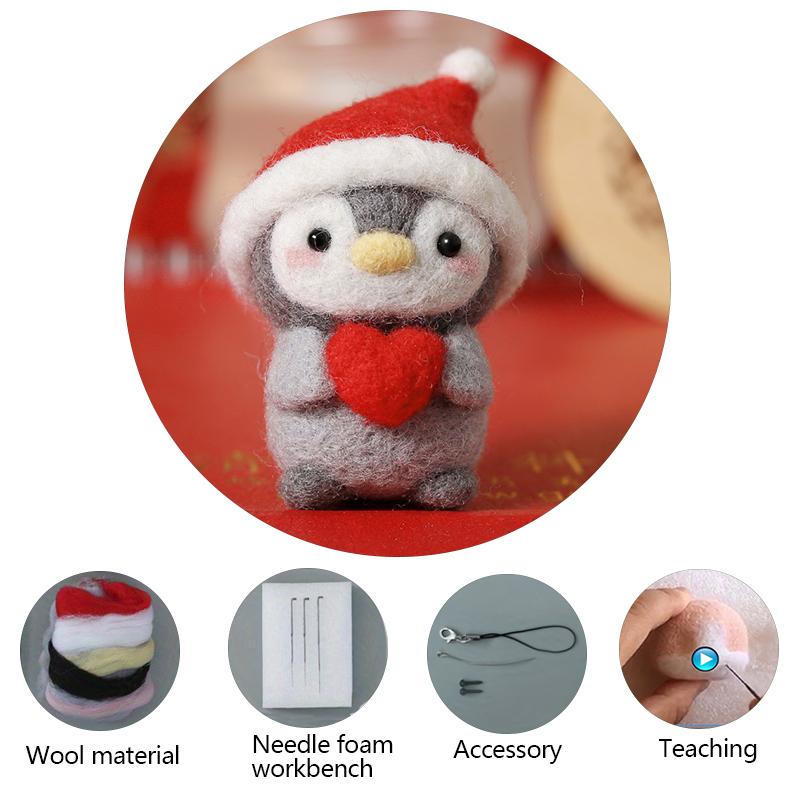 Cute Animal Wool Felt Penguin DIY Material Package Handmade Craft Needle Felting Kit Non-finished Doll Felt Poked Kitting Set