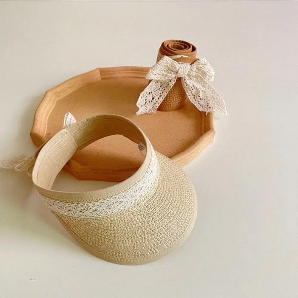 Summer Baby Straw Caps Empty Top Children Sun Hat Fashion Bow Lace Straw Hat  1-5 years