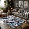 Сине-серый цветочный богемный ковер, современный узор, нескользящий ковер, мягкий коврик для гостиной для натурального домашнего декора