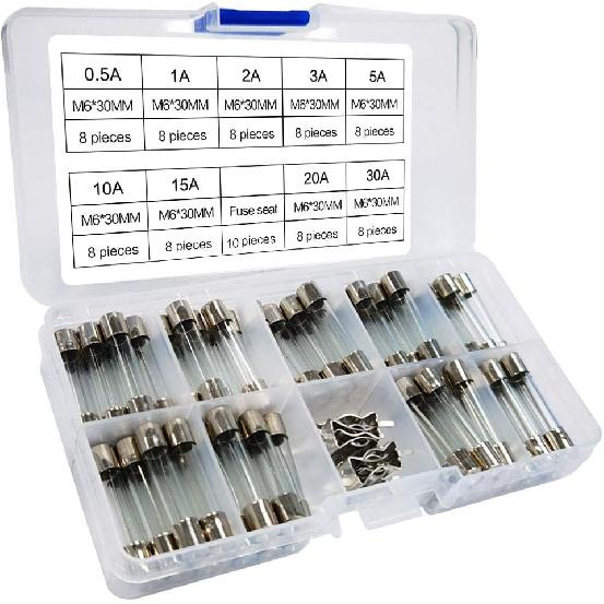 0.5A-30A 250V Fast-Blow Glass Tube Fuses Quick Blow Car Fuses Assorted Kit With Plastic Box 72Pcs 6X30Mm 10Pcs Fuse Seat Fast Acting For Car
