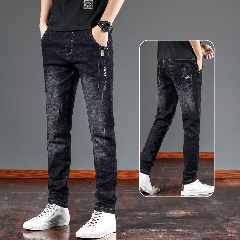 Мужские корейские джинсы слим фит стрейч - Модные повседневные летние длинные брюки