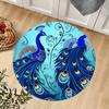 Crystal velvet carpetLuxurious Blue Peacock Round Doormat - Soft Flannel with Non-Slip Rubber Backing, Hand Wash Only, Vibrant T