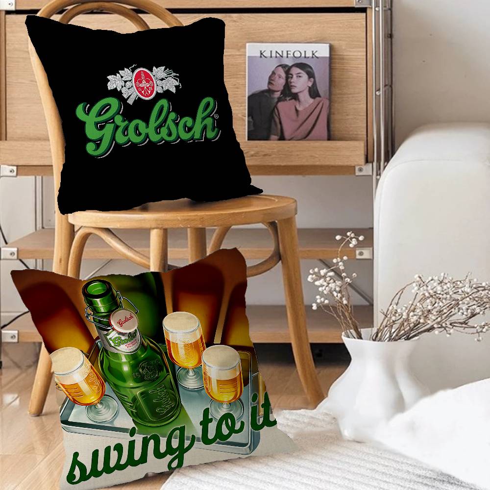 Подушки с изображением пива Grolsch Lager Мультяшные Декоративные для дивана Домашние Двусторонние Короткий плюш Милые Наволочки