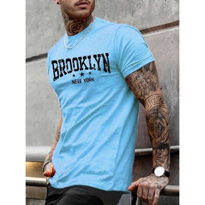 Мужская летняя повседневная свободная футболка с принтом букв Brooklyn New York, 100% чистый хлопок, с круглым вырезом, короткий рукав