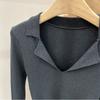 Французский элегантный трикотажный топ с V-образным вырезом, женские осенние тонкие стильные уникальные шикарные однотонные пуловеры, модные дизайнерские базовые повседневные рубашки поло, зима
