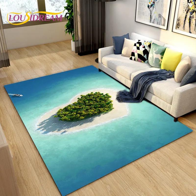 3D коврик с океаном, морской водой, пляжем, водным пейзажем, коврик для гостиной, спальни, дивана, коврик для двери, детский нескользящий напольный коврик