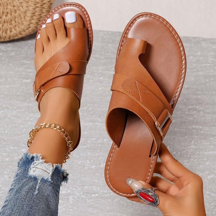 Women's Contrast Color Slide Sandals Flat Summer Shoes Lightweight Slide Sandals Fashionable Simple Lightweight Casual Loop Toe