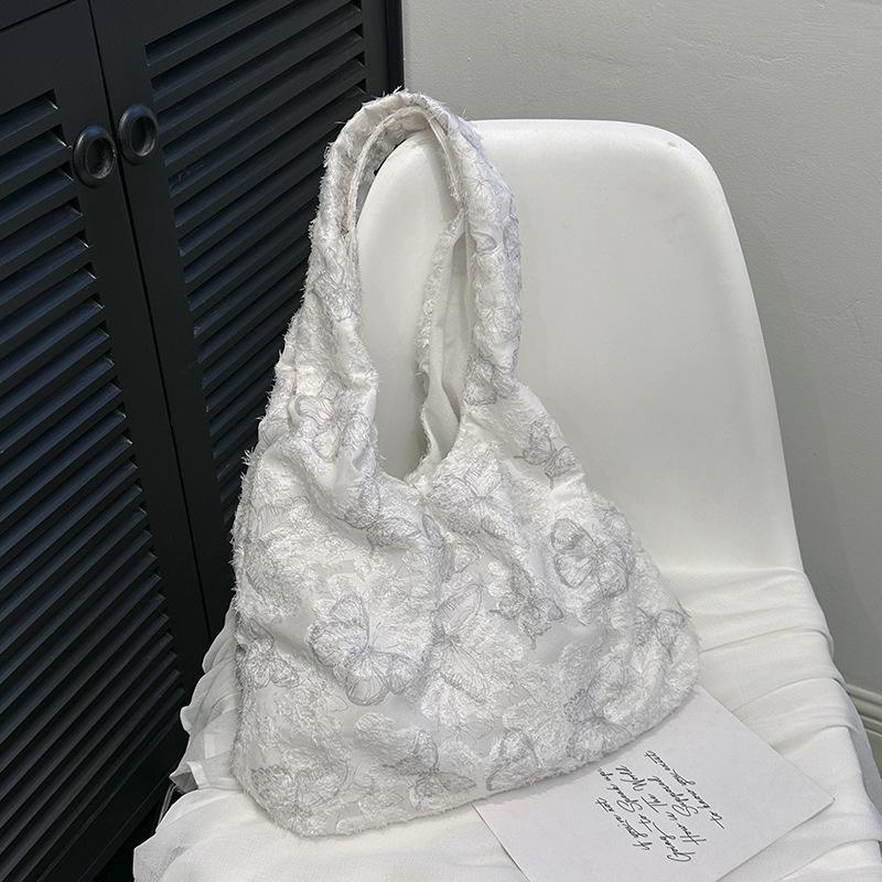 Lace Butterfly Canvas Bag Women's New Trendy Korean Style Literary Tote Bag Student Class Large Capacity Bag