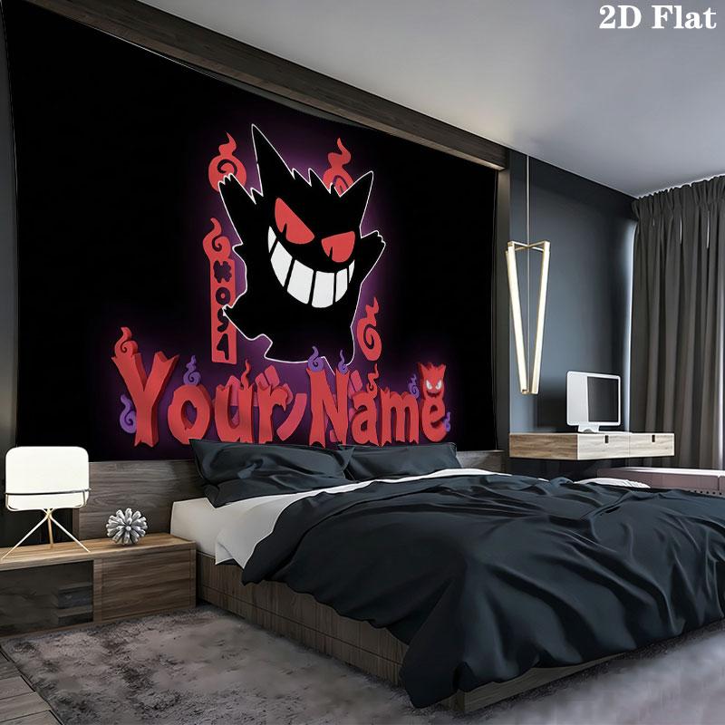 Custom Name,Gengar Wall tapestry, aesthetic printed fabric blanket, suitable for bedroom, living room, and home decor.