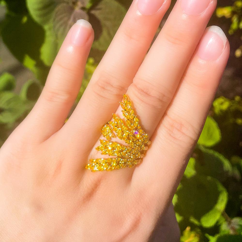 Ювелирные изделия CMM с регулируемым размером, великолепные большие массивные листовые ветки с кубическим цирконием, готические вечерние обручальные кольца для женщин