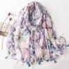 Bohemian Blue Banana Leaf Print Scarf Lightweight Polyester Sunscreen Travel Scarf, Non-Stretch Decorative Shawl for Spring Summer Outdoor Activities
