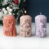 Embossed Santa Candle Silicone Mold Christmas Elk Cylinder Plaster Making Tool Handmade Mold Stripe Column Party Decoration Handmade Gift