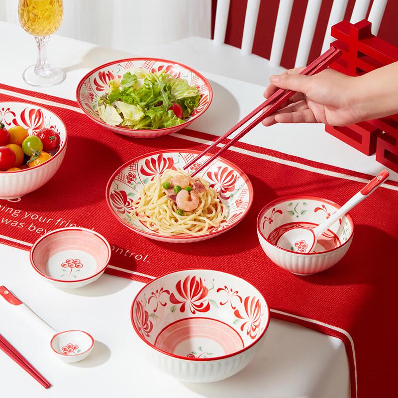 Gonghe Jingpin Chinese Style Twin Lotus 12-Piece Ceramic Tableware Set