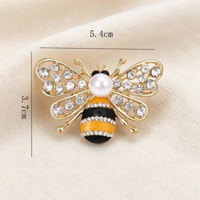 Sparkling Rhinestone Bee Brooch Faux Pearl Gold Plated Vintage Scarf Pin for Women Outdoor Picnic Wear Gift for Friend
