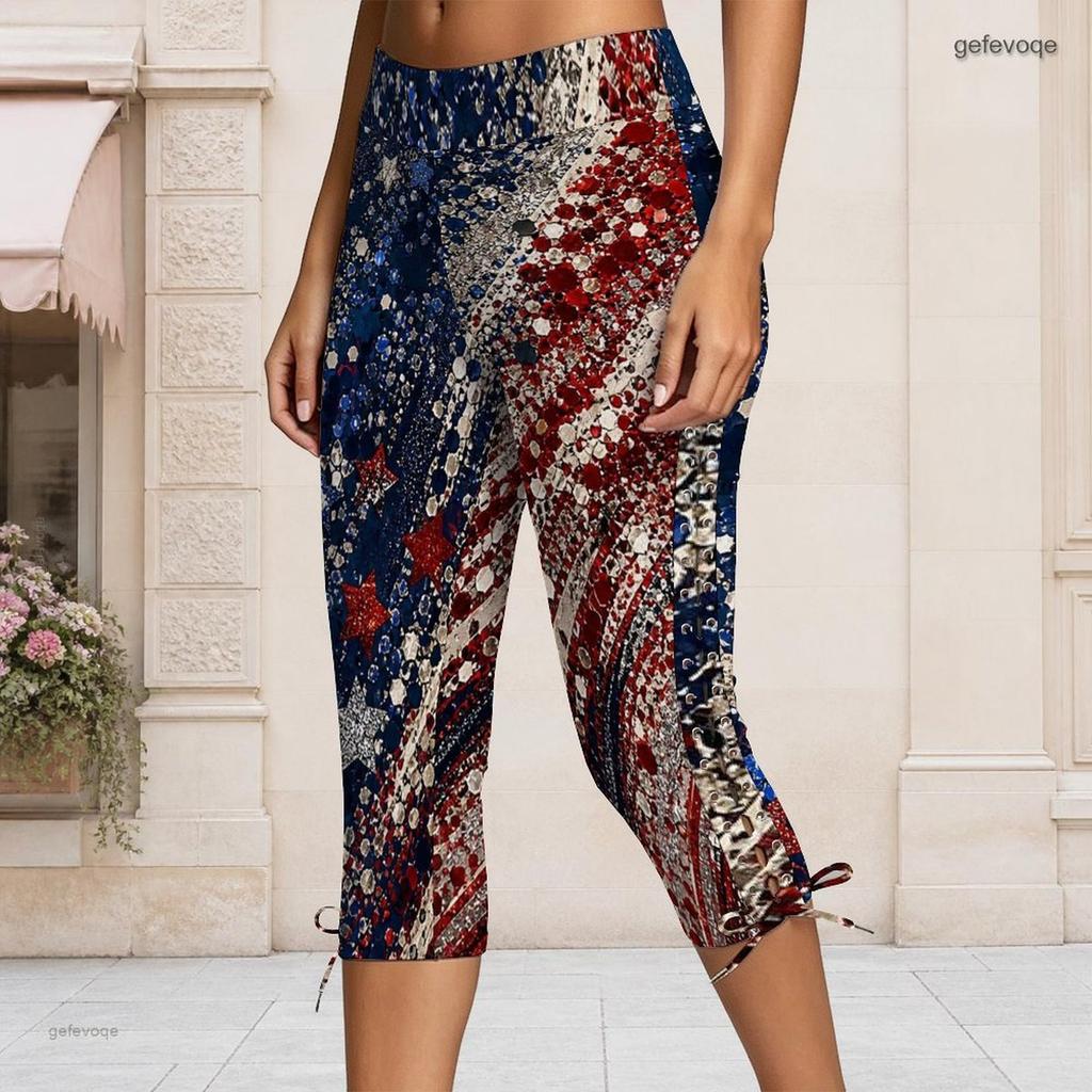 Plus Size Women Side Eyelet Webbing Slim Fit Capri Pants Stretch Casual Seven Quarter Trousers For Daily Wear