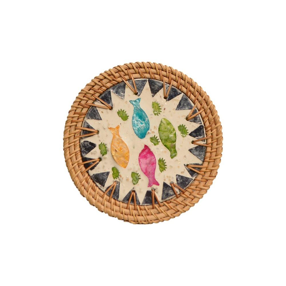 Round Teapot Mats Woven Texture Heat Insulation Pad Tea Ceremony Shell Mats Restaurant