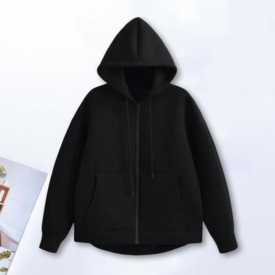 Женская толстовка с капюшоном на осень-зиму, толстый капюшон, застежка-молния, длинные рукава с большими карманами, однотонная свободная эластичная манжета, спортивное пальто на шнурке