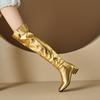 Women's Low-heeled Boots Autumn and Winter New Thick-heeled Large-size Golden Knee Boots