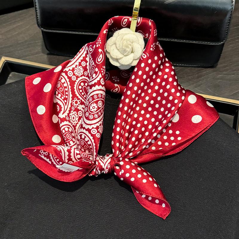 Cashew Nut Polka Dot Red Silk Small Square Scarf Silk Scarf 100% Mulberry Silk Hangzhou Silk 2025