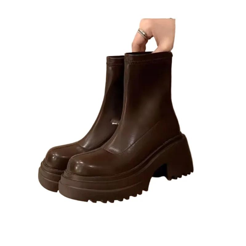 2024 Весна и Осень Лидер продаж Женская обувь Высококачественные однотонные круглые носки на низком каблуке Короткие женские модные ботинки