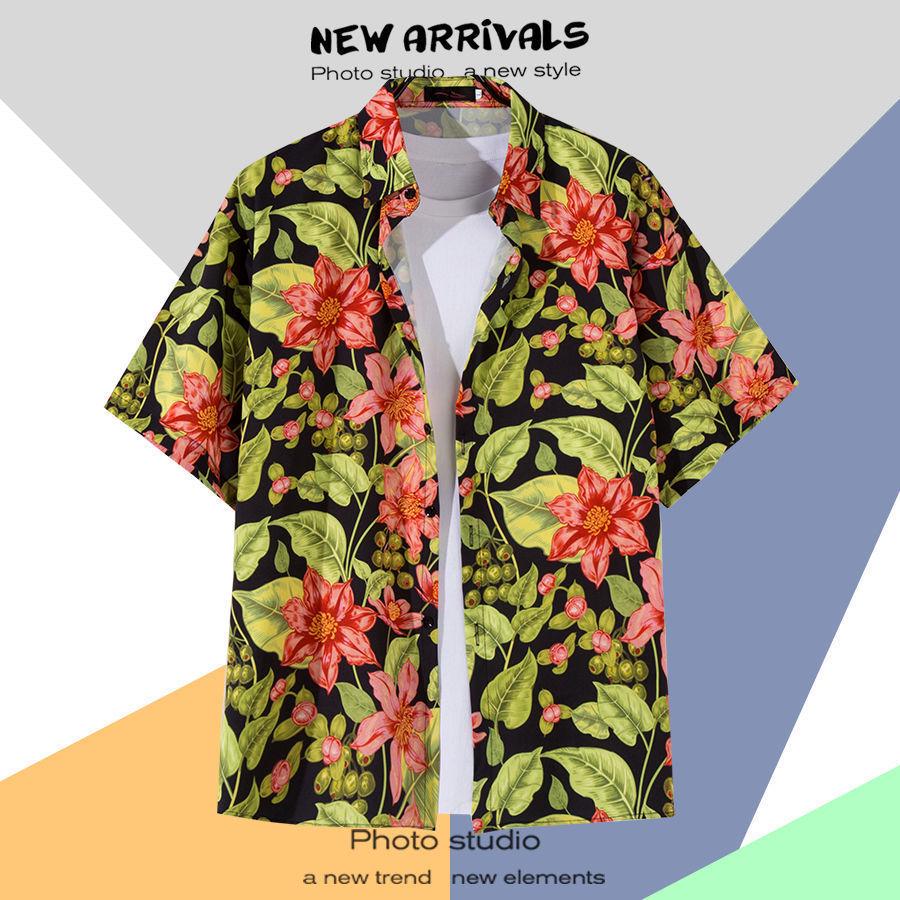 Летняя свободная гавайская рубашка с цветочным узором в корейском стиле для мужчин