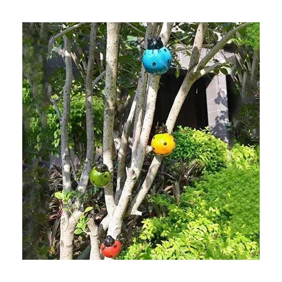 1 шт. Мини Металлическая Божья Коровка Жук Ограда Настенное Подвесное Украшение Статуя Патио Сад Фигурка Домашнее Украшение Креативные Поделки