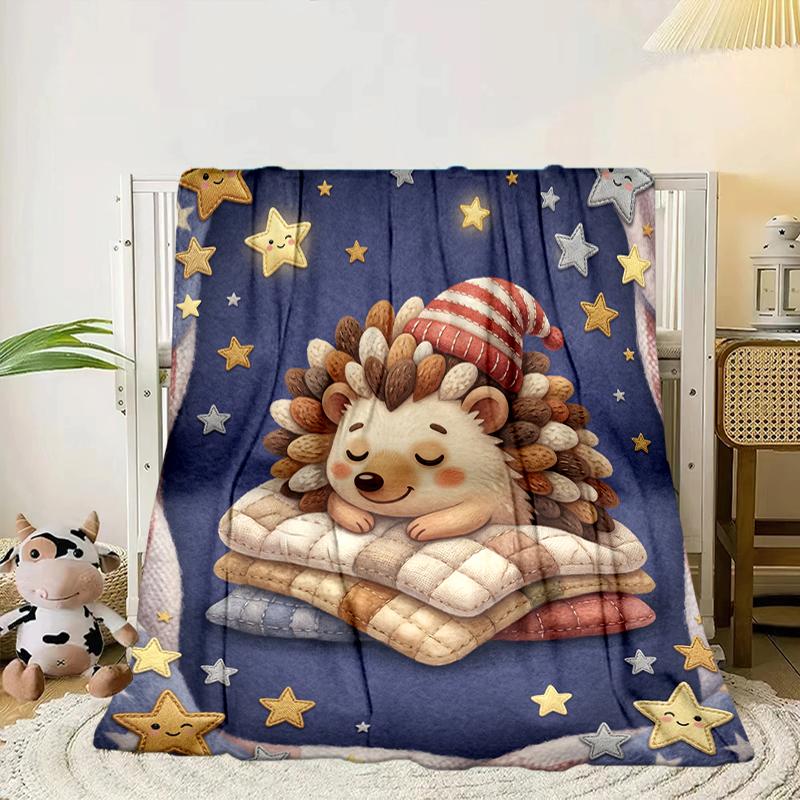 Autumnal Hedgehog Family Blanket Flannel Blanket Throw Blanket Sofa Cover Blanket Soft Premium Blanket Picnic Blanket Tv Blanket Gifts