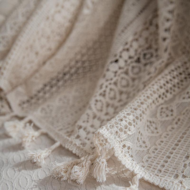 American Crochet Lace Blackout Curtains - Soundproof Hook-and-Loop Tape for Bedroom/Living Room/Kitchen, Bay Window Ready-Made