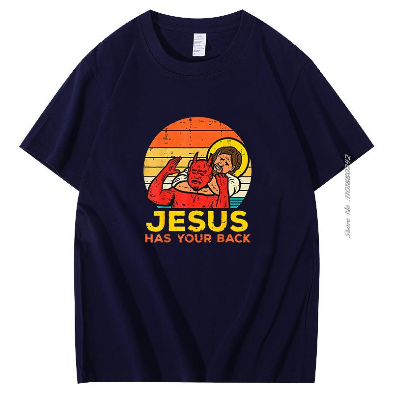 Jesus Has Your Back Jiu Jitsu Vintage Cotton Shortsleev Tops Male Kawaii Clothing Oversized T Shirt High Quality Mens Clothes
