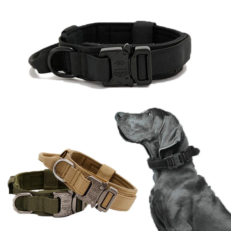 Military Tactical Dog Collar Zinc Alloy Buckle Reinforced Hook Loop Duarable Handle for Training German Shepard K9 Large