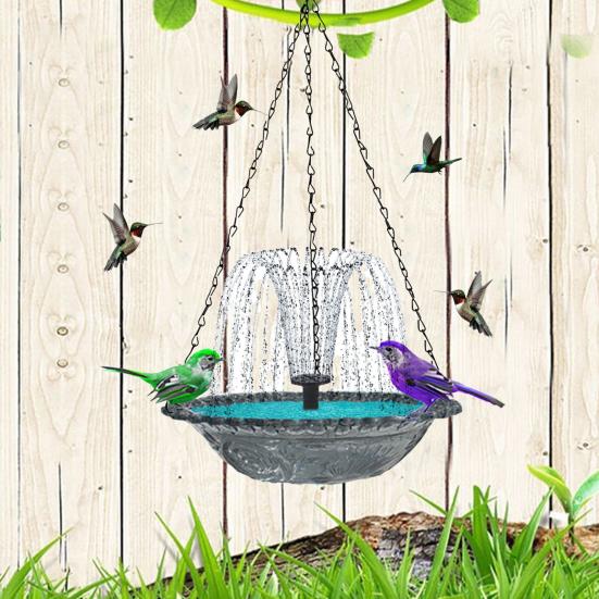 Подвесная ванна для птиц с солнечным фонтанным насосом для сада, поднос для кормушки колибри, солнечная энергия, фонтан, ванна для птиц, чаша для улицы