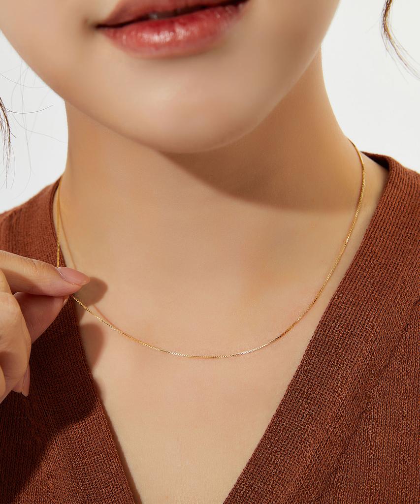Helene Jewelry 14K 18K Tiny Box Chain Gold Necklace (Type B)