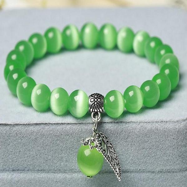 National Style Buddha Bead Bracelet with Cat's Eye Stone for Women, Fashion Lady Crystal Jewelry