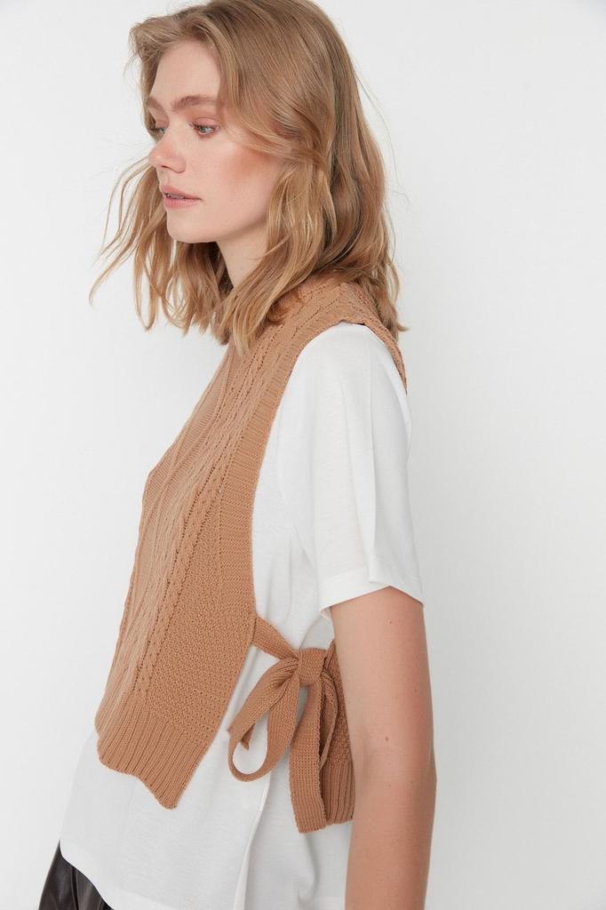 Женский модный стильный свитер, укороченный камень с боковой лентой и галстуком-бабочкой, подробный трикотажный свитер