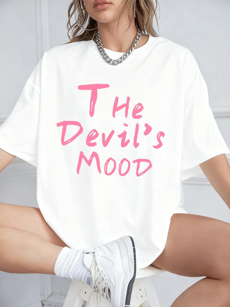 The DevilS Mood Letters Prints TShirts Women Summer Cotton Short Sleeve T Shirt ONeck Comfortable Loose Tops Casual Clothes