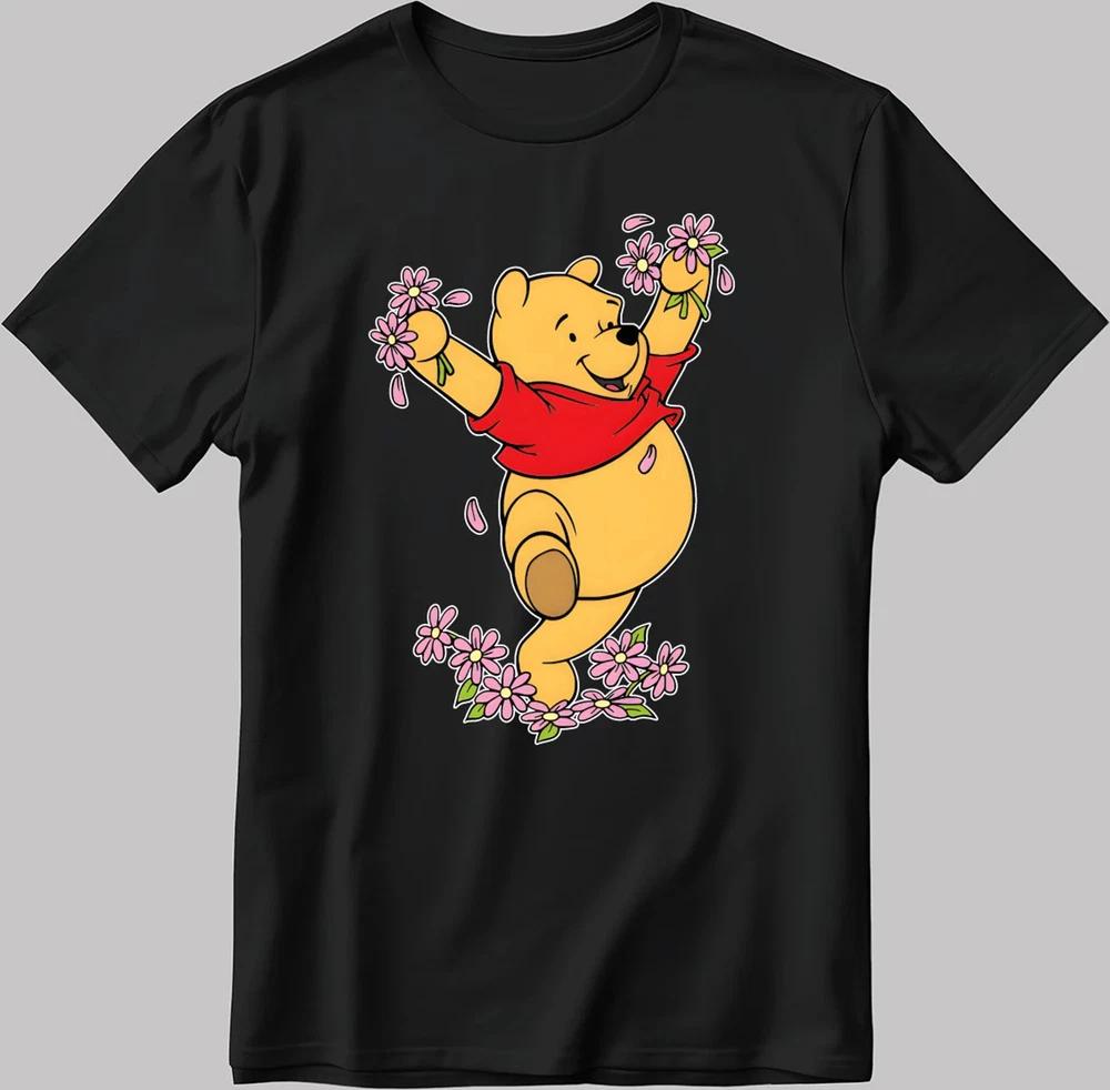 Floral Winnie The Pooh Black TShirt