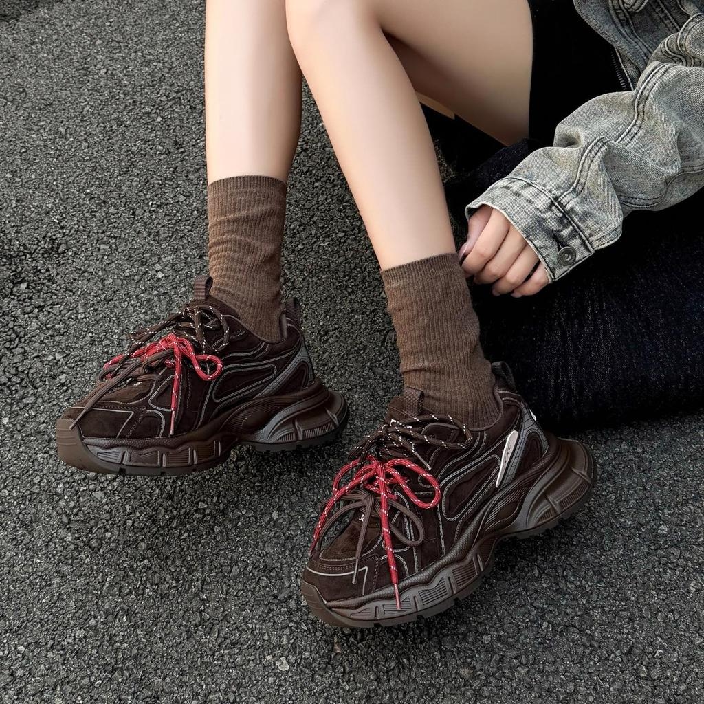 Платформенные кроссовки dad shoes женские кожаные 2025 осень новые универсальные увеличивающие рост повседневные спортивные туфли ins нишевый дизайн