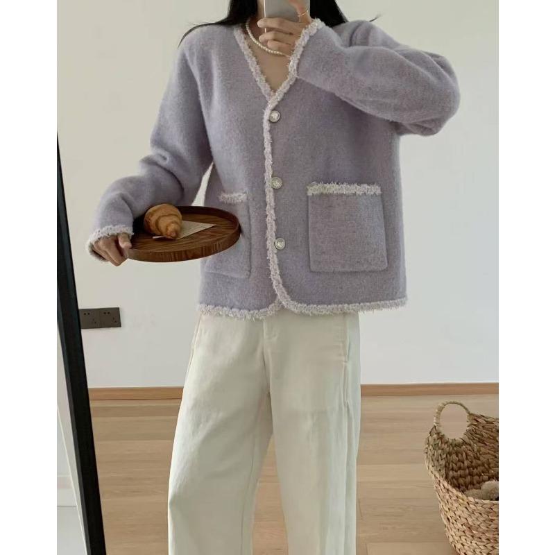 Вязаный кардиган из искусственного норкового бархата, новый осенне-зимний, с V-образным вырезом, темпераментный, свободный свитер-жакет для женщин