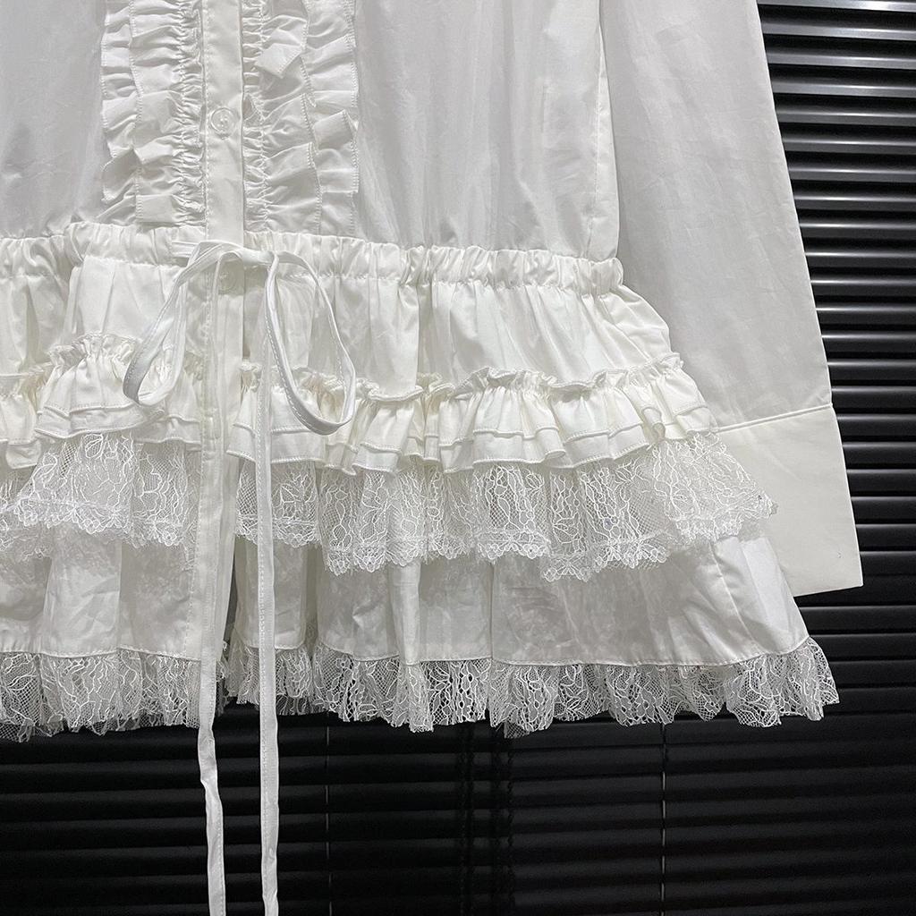 Spring 2025 Women's Lace-Trim Hem Shirt - Heavy Industry Design, Girlish Style