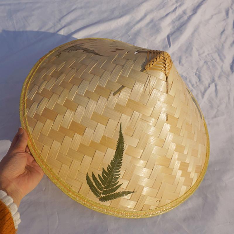 Cone Hat Retro Bamboo Rattan Fisherman Hat Handmade Weave Straw Bucket Hat Rain Dance Props Cone Sunshade Hat Plastic Bamboo Hat