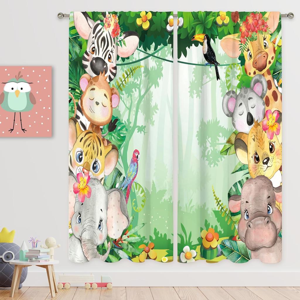 Штора 'Животный лес' Детская мультяшная штора с темой зоопарка Дикое животное Слон Жираф Лев Набивной узор ШтораДекор