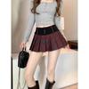 Vintage Patchwork Pleated Slim A-Line Skirt Women 2025 Spring New Korean High Waist Contrast Color Plaid Casual Mini Skirt
