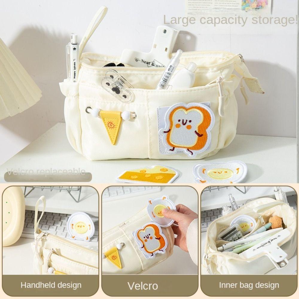 DIY Large Capacity Pencil Box Organizer Zipper Embroidered Patch Pencil Case Creative Aesthetic Stationery Storage Bag