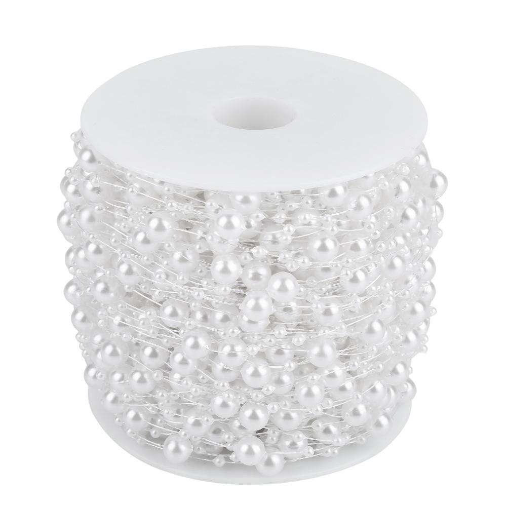 60m Roll Grinding Pearl Wire Beads Garland String DIY Wedding Decoration 3mm+8mm(white)