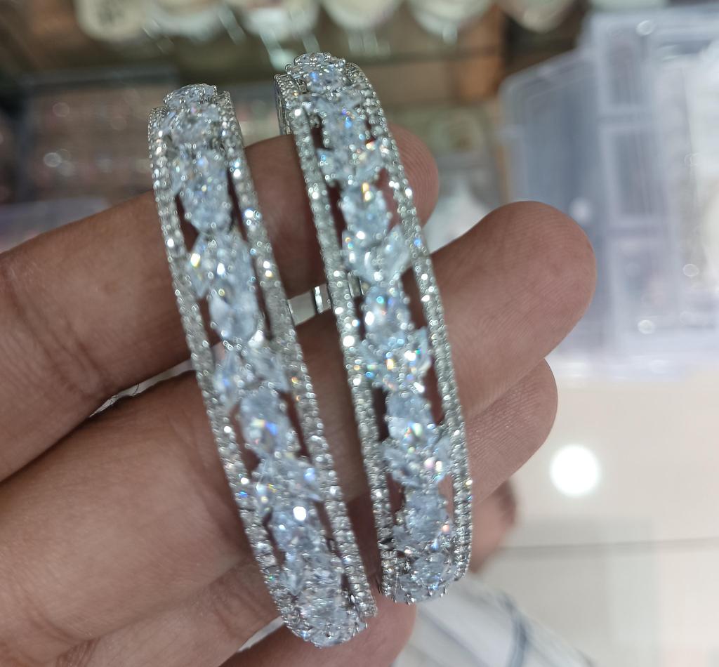 Elegant Cubic Zirconia Bangle – Designer Silver-Plated Jewelry for Weddings & Parties