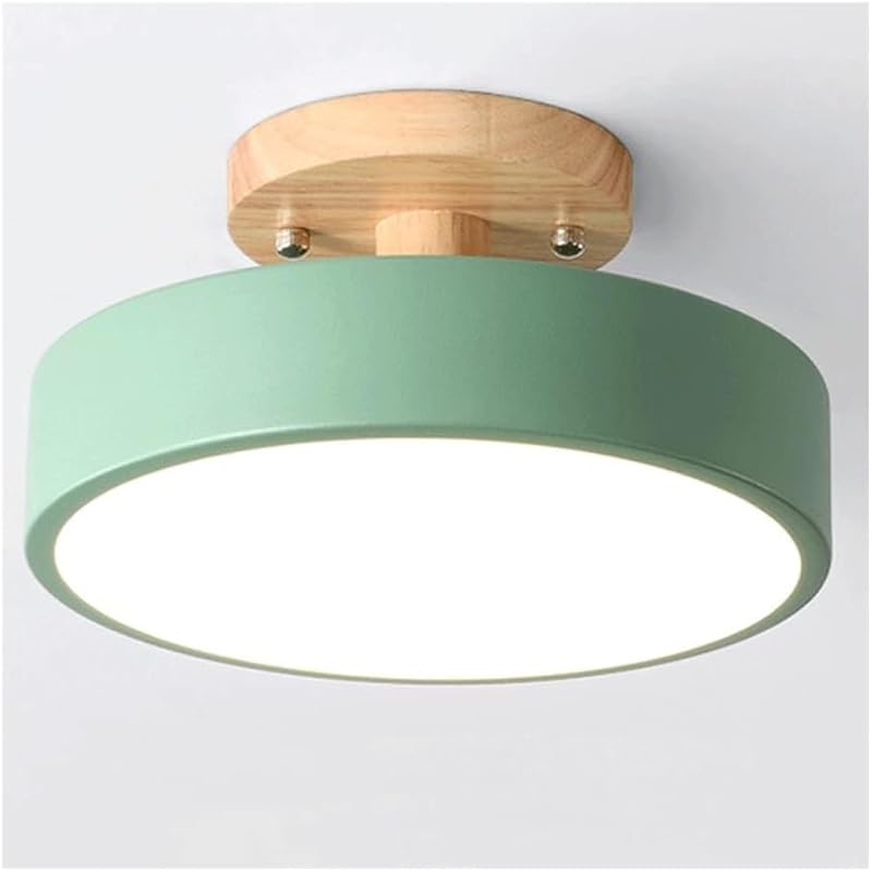 Nordic Log Round LED Semi-flush Mount Ceiling Light - Modern Dimmable Circular Hallway Light Fixture In White, Green, Gray, or Pink | Rustic Kitchen